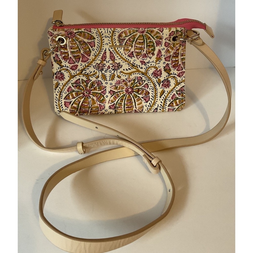 Spartina 449  Pepper Hall Crossbody Bag Pink Cream Floral‎ Textured Purse Linen